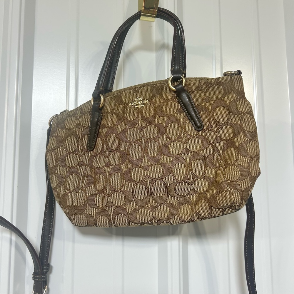 Coach Outline Signature Mini Kelsey Satchel handbag iconic "C" monogram Jacquard